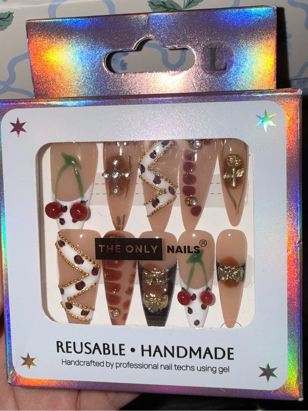 The Only Nails Reusable Handmade Beige Cherry Nail Set in Large
